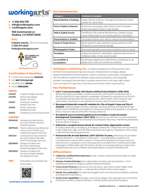 workingarts capability statement image linked to the pdf