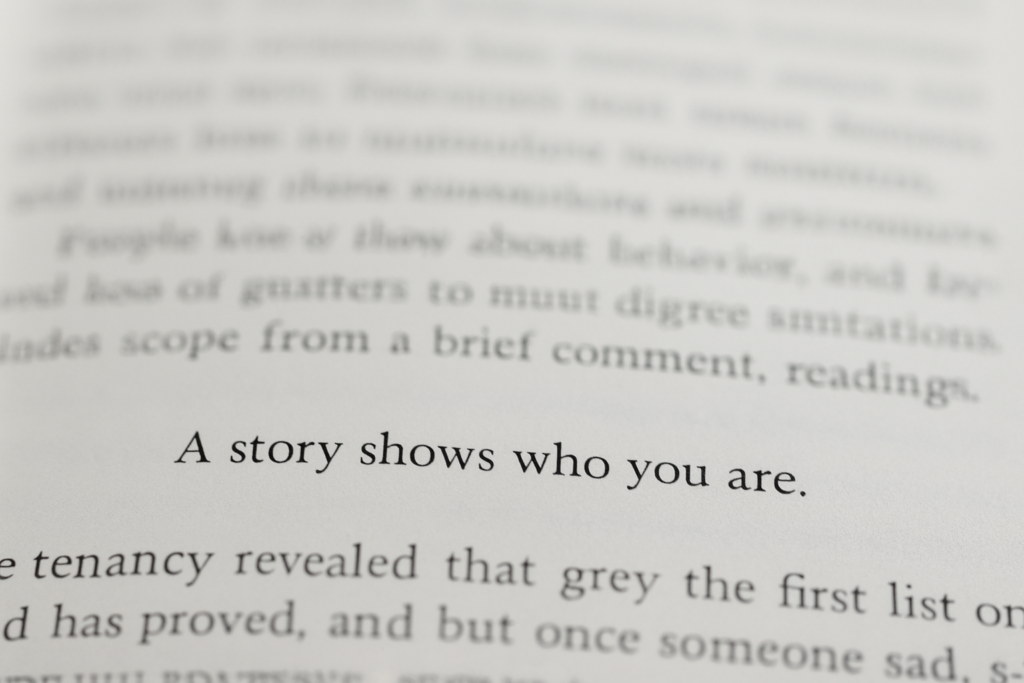 Imagen del texto impreso: "Una historia muestra quién eres": por qué tu historia es más importante que tu SEO.