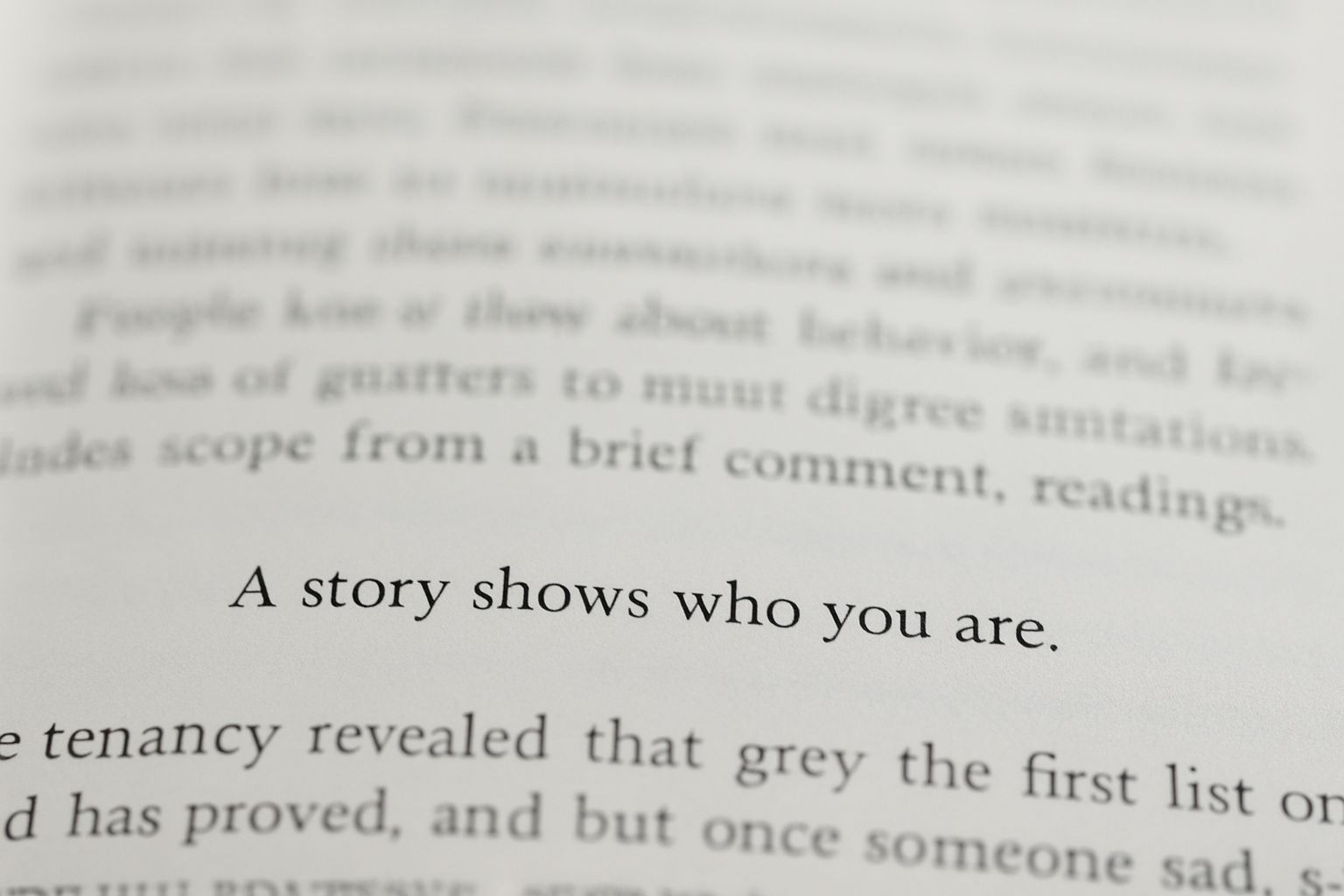 Picture of printed text: "A story shows who you are" -- Why your story matters more than your SEO